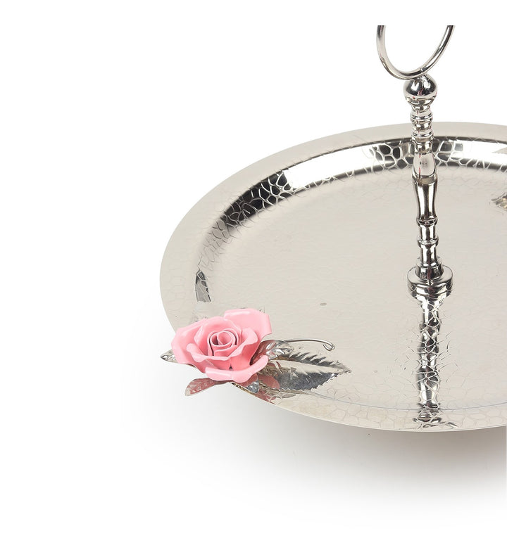 Petal Eclat Stainless Steel Cake Stand with Floral Accent Pink view 6