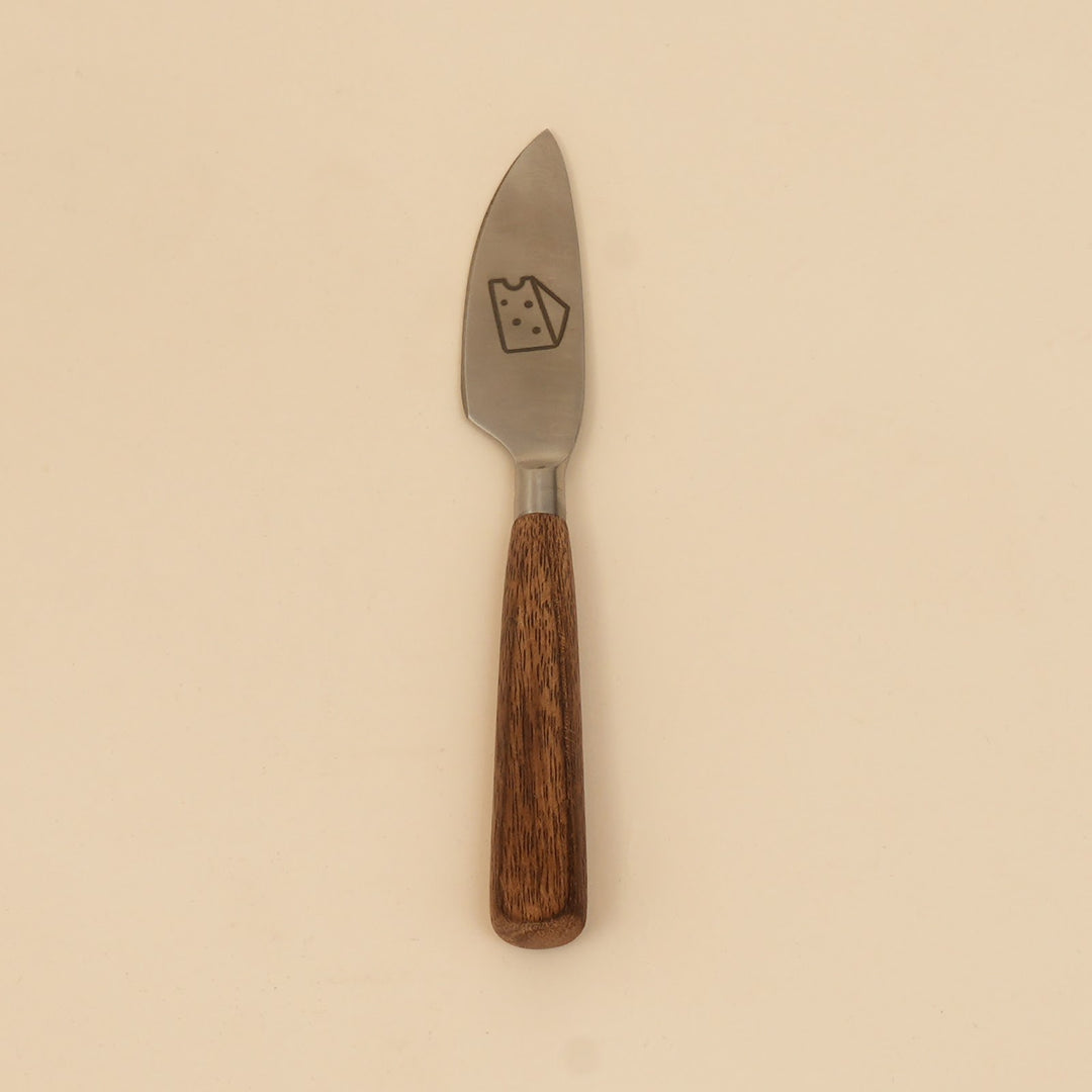 Etched steel and wood cheese knife set