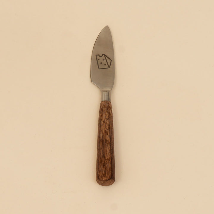 Etched steel and wood cheese knife set
