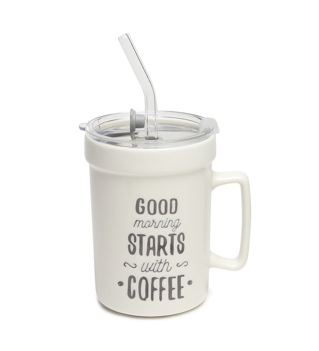 Percy White Ceramic Coffee Mug with Cafe Inscription Good Things Start With Coffee view 5
