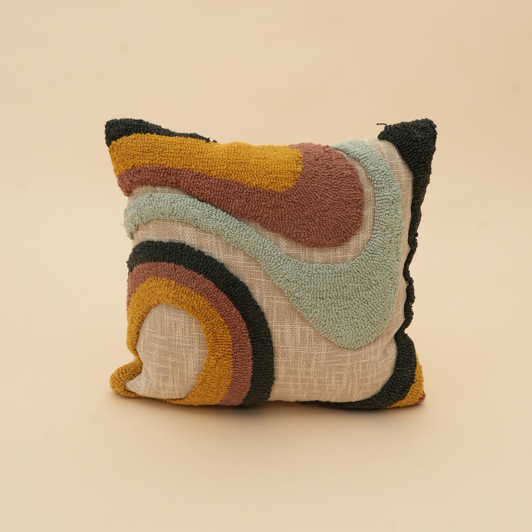 Abstract Wave Tufted Cushion, Multicolour, View 3