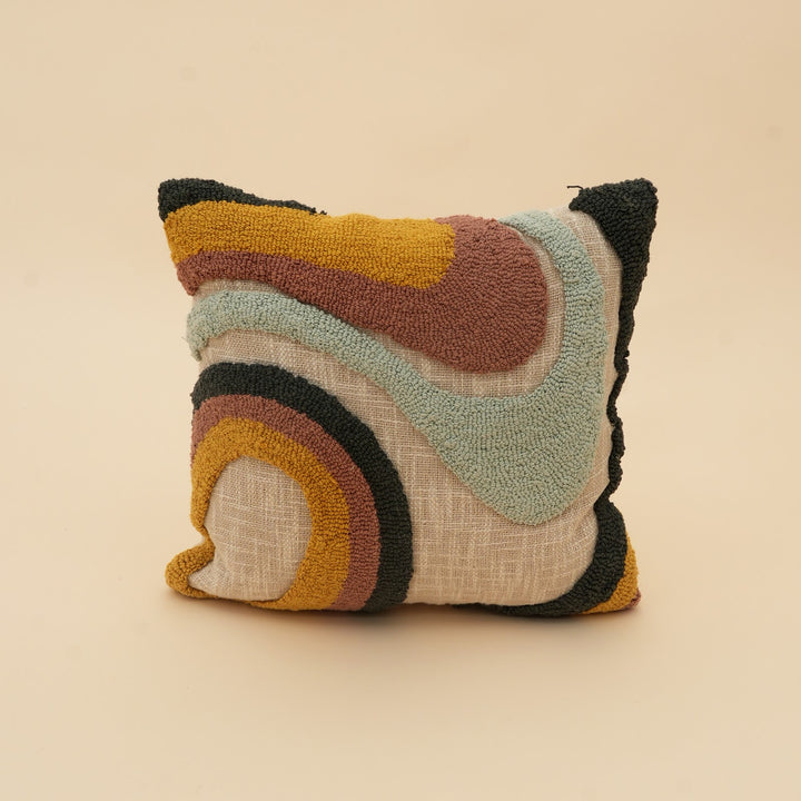 Abstract Wave Tufted Cushion, Multicolour, View 3