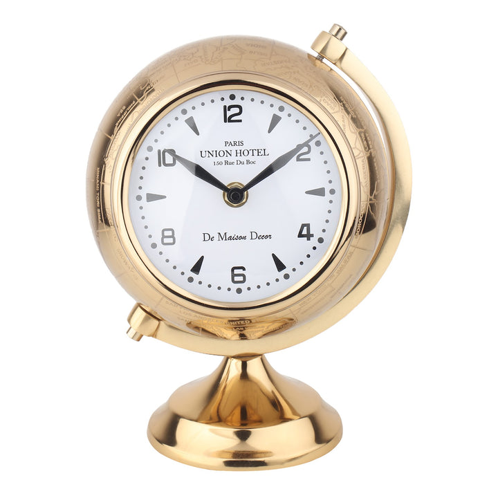 Expobazaar The Etched World Gold Aluminium Table Clock