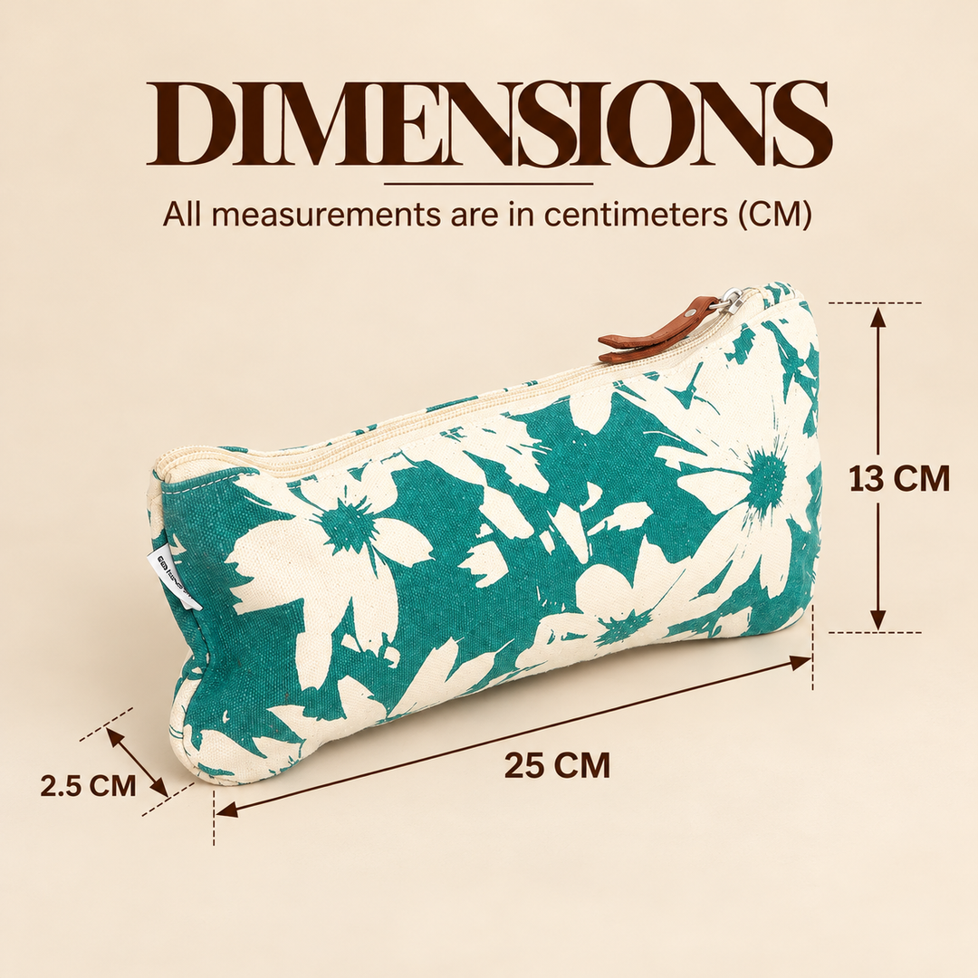 Teal Floral Print Canvas Zipper Pouch, View 6