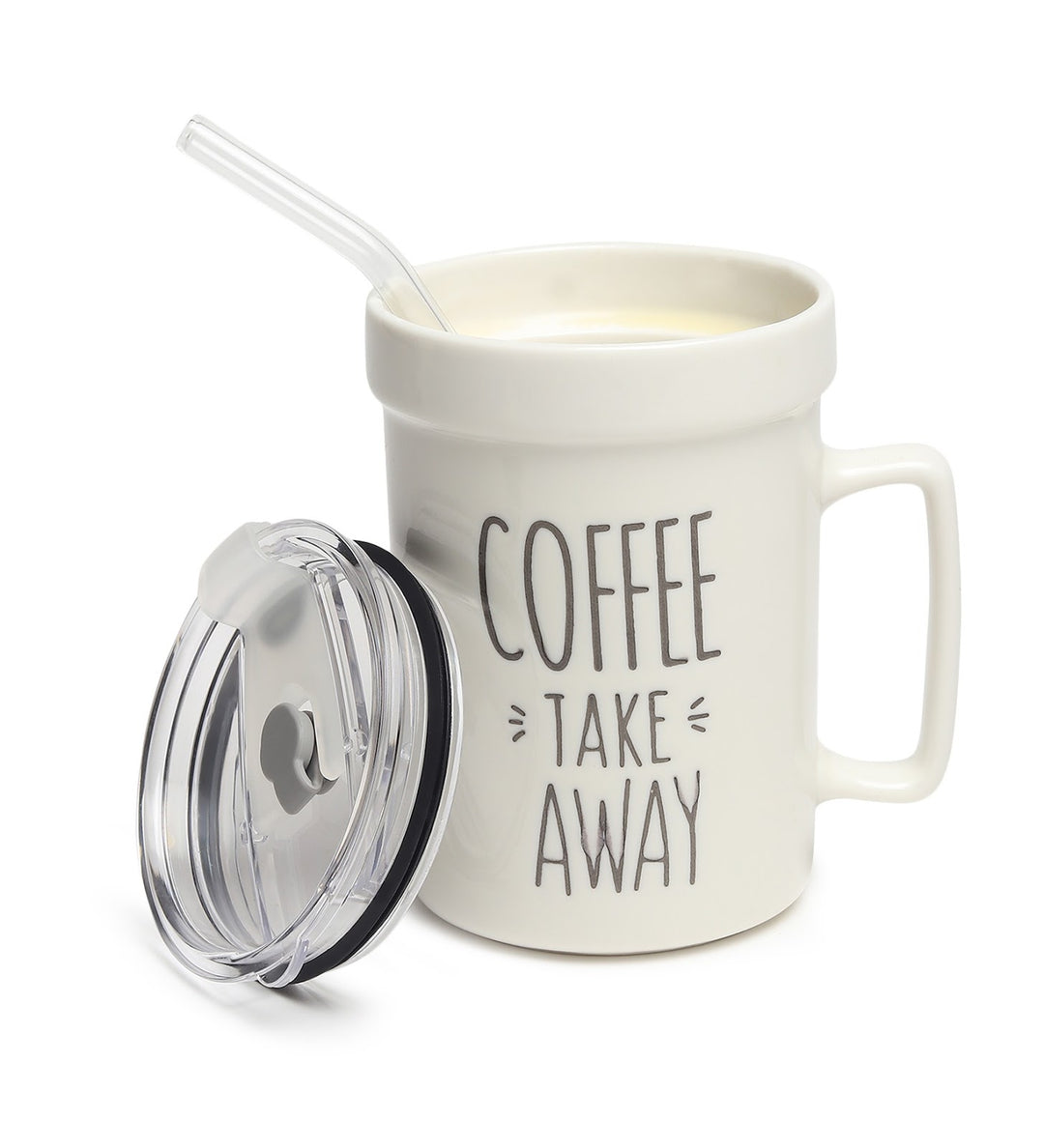 Percy White Ceramic Coffee Mug with Cafe Inscription Coffee Take Away view 6