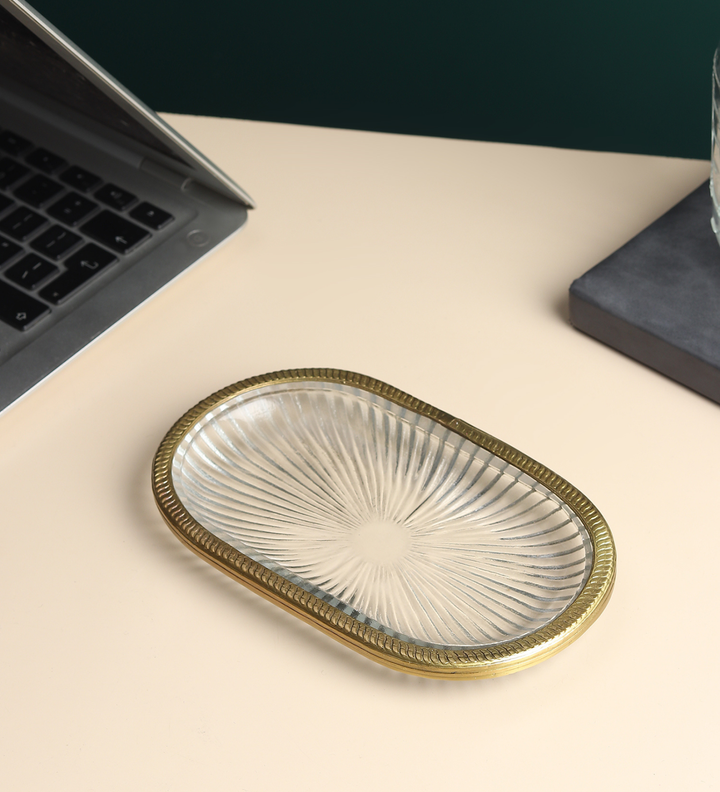 Solara Textured Trinket Tray with Metallic Rim view 1