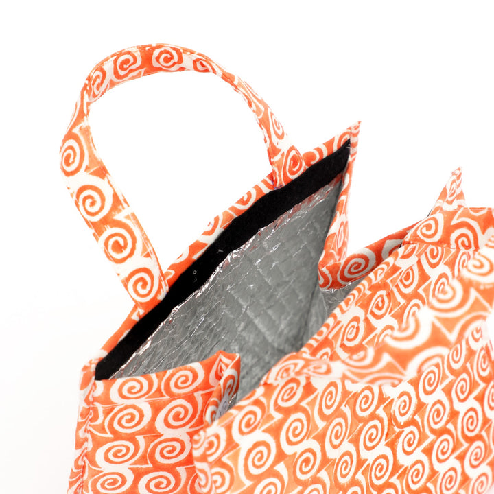 Insulated Cotton Lunch Bag Set of 2, Orange Paisley Spiral, view 6