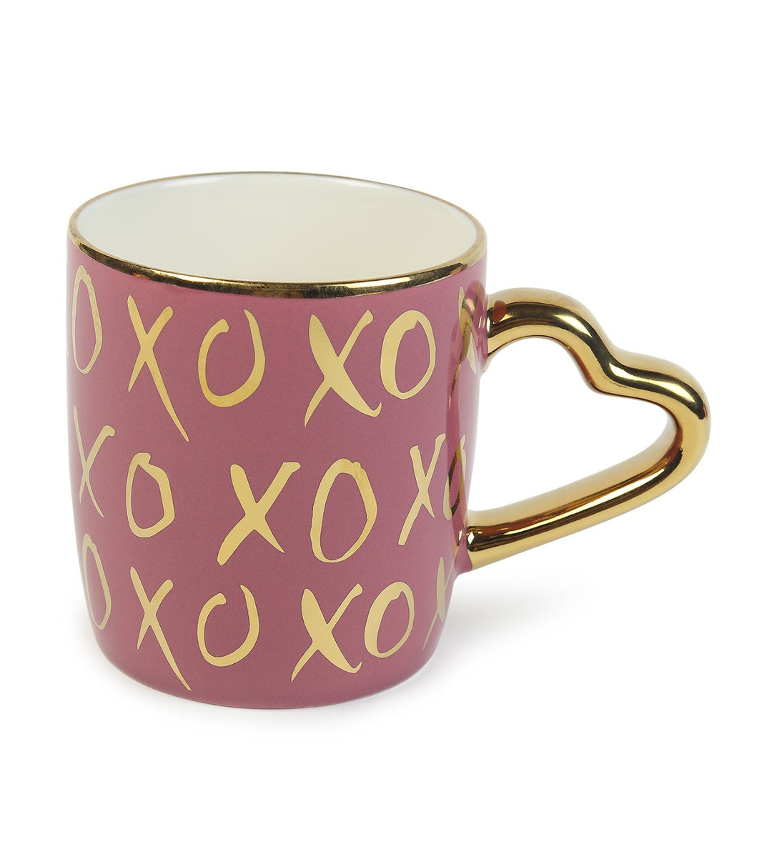 Love Quote Ceramic Coffee Mug with Gold Heart Handle Crush XOXO Mauve view 4