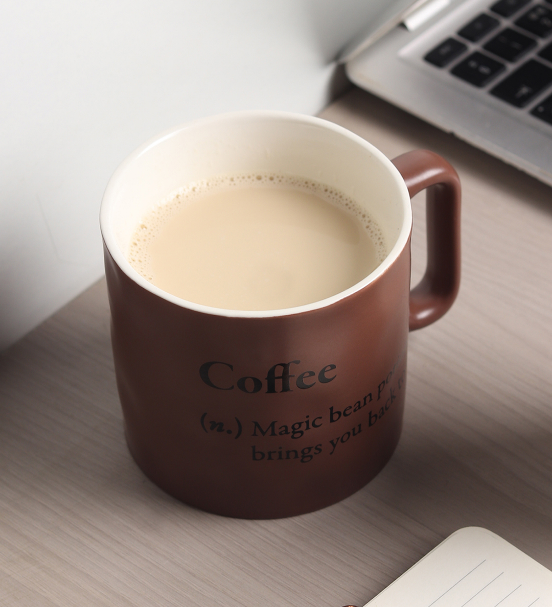 Quip Ceramic Coffee Mug with Playful Inscription Brown view 2