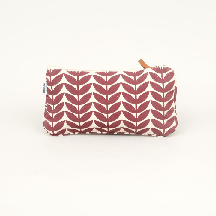 Burgundy Leaf Print Canvas Zipper Pouch, View 2