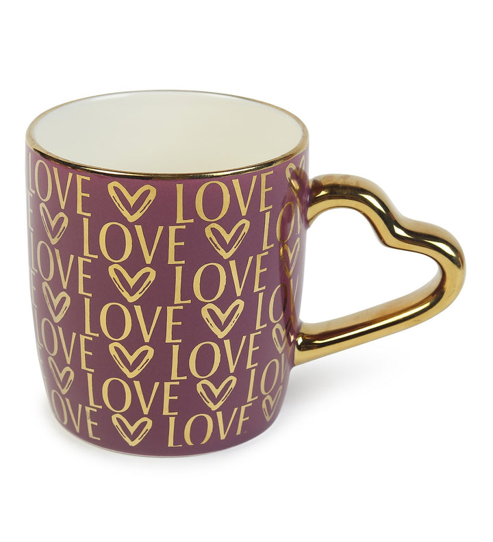 Love Quote Ceramic Coffee Mug with Gold Heart Handle Love Notes Purple view 4