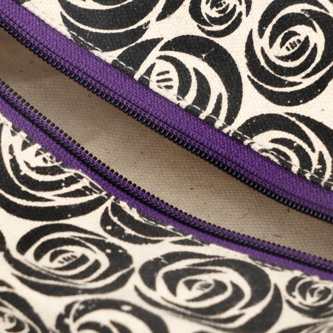 Black Swirl Print Fluffy Pouch with Pom Pom, View 4