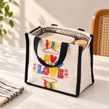 Express Jute Lunch Bag, Love Print, View 6