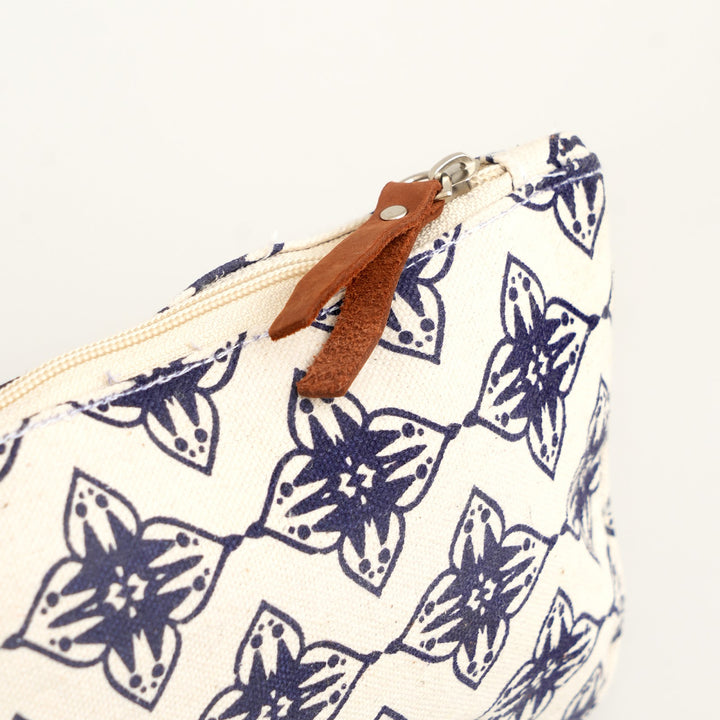 Blue Geometric Print Canvas Zipper Pouch, View 4