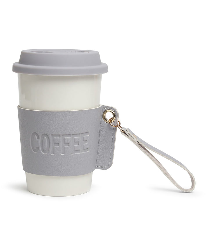 Brewster Ceramic Coffee Tumbler with Leather Wrap Grey view 4