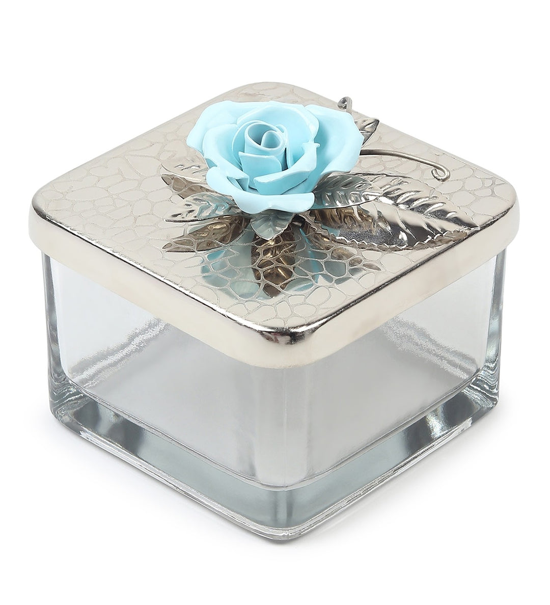 Petal Eclat Square Storage Box with Floral Bloom Accent Blue view 5