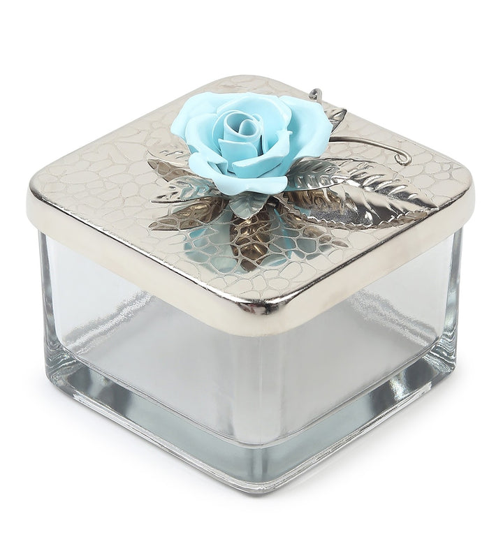 Petal Eclat Square Storage Box with Floral Bloom Accent Blue view 5