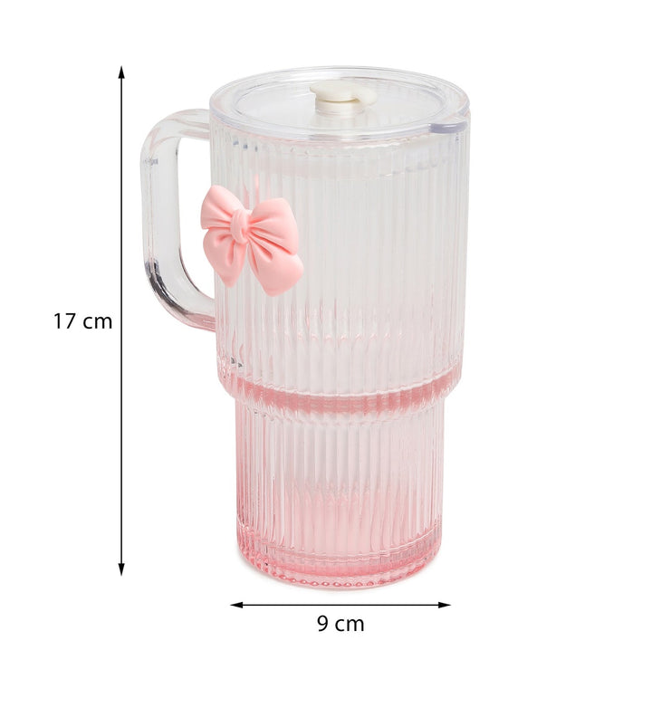 Ribbonette Fluted Glass Tumbler with Ribbon Detail Pink view 3