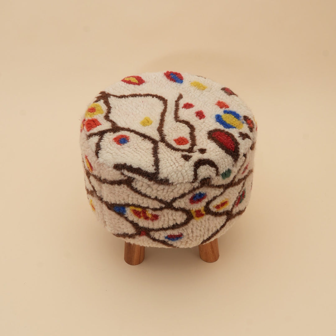 Nomad Nest Wool Shag Stool, Multicolour, View 4