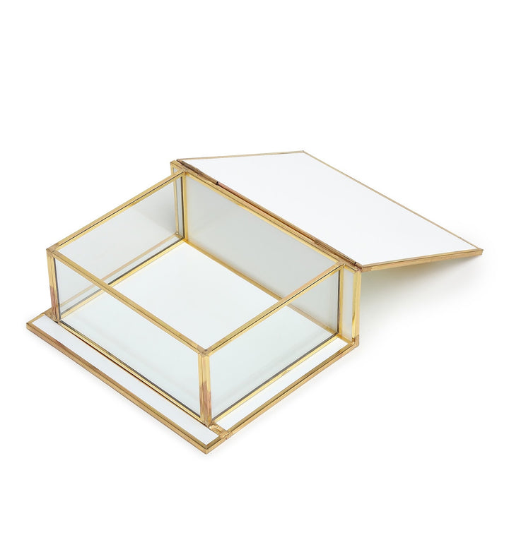 Livia's Flower White Glass Jewellery Box with Metal Frame Small view 5