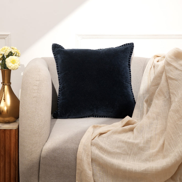 Indigo Velvet Blanket Stitch Cushion, View 5