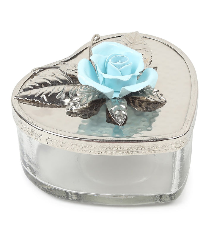 Petal Eclat Heart Shaped Trinket Box with Floral Accent Blue view 4