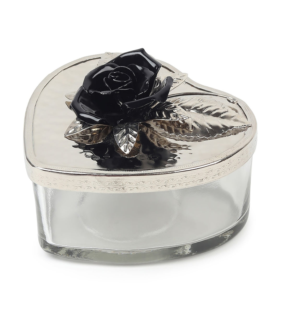 Petal Eclat Heart Shaped Trinket Box with Floral Accent Black view 4
