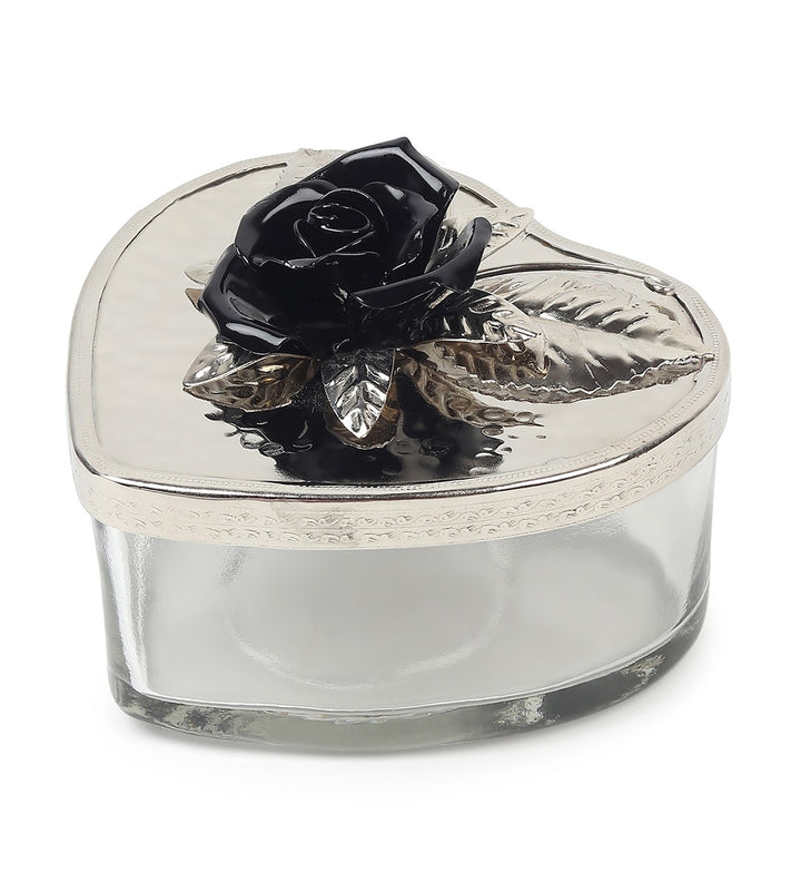Petal Eclat Heart Shaped Trinket Box with Floral Accent Black view 4