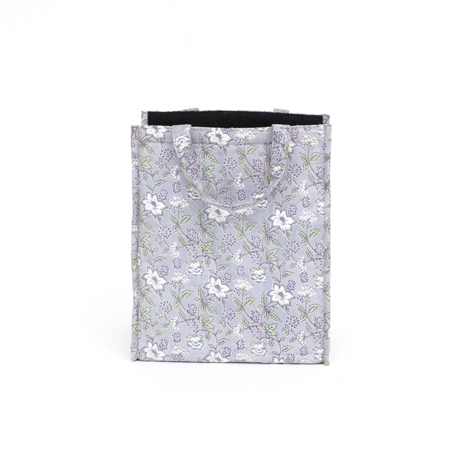 Large Insulated Cotton Lunch Bag, Grey Floral