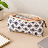Blue Geometric Print Canvas Zipper Pouch, View 6