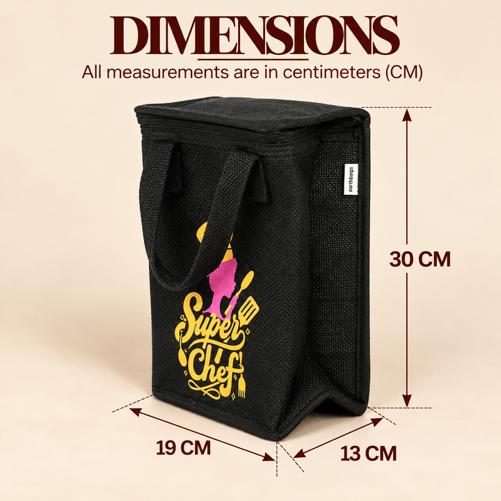 Insulated Jute Lunch Bag, Super Chef Print