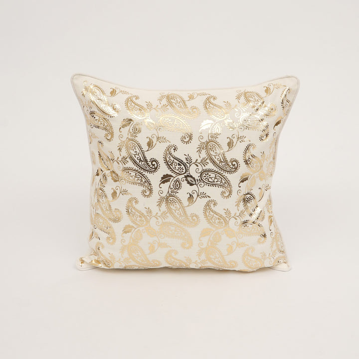 Gold Paisley Foil Print Cotton Cushion Cover, View 3