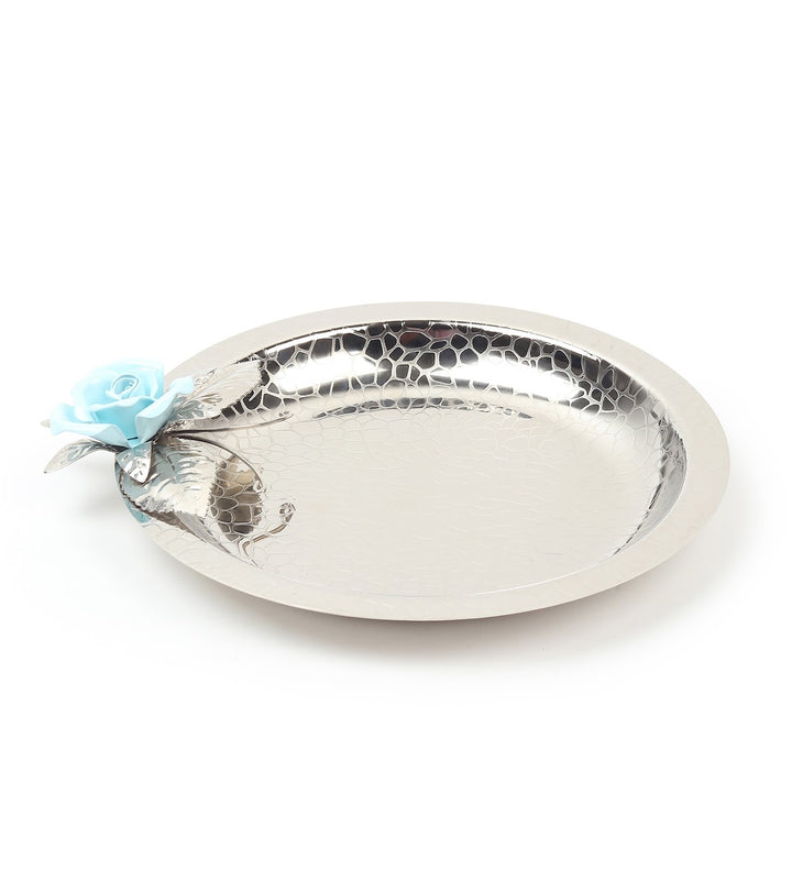 Petal Eclat Round Stainless Steel Serving Plate Blue view 4