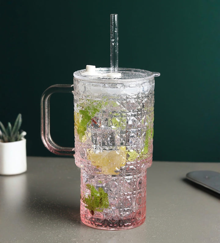 Verdelle Diamond Cut Glass Tumbler Pink view 2