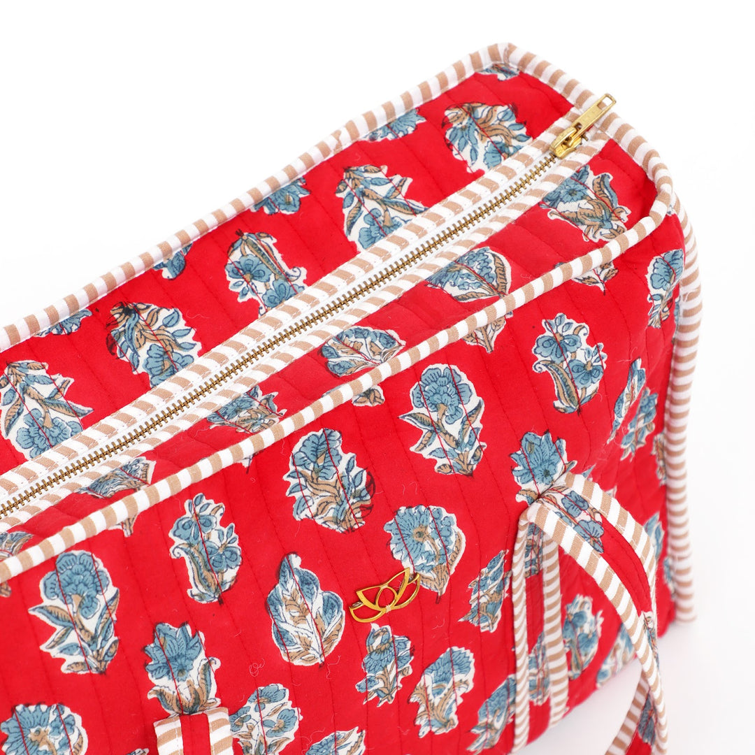 Quilted Cotton Floral Tote Bag, Red, view 3