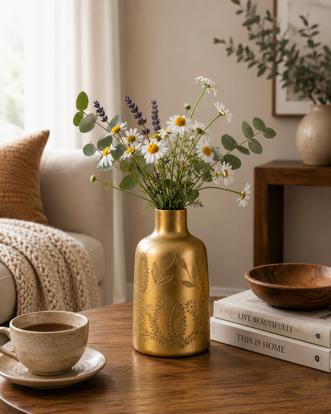Glass Flower Vase, Gold
