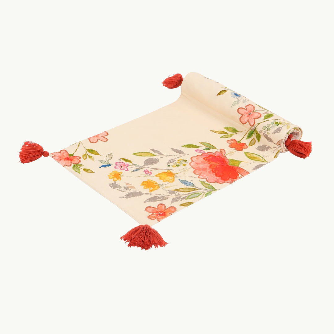 Floral Garden Print Table Runner with Tassels, View 4