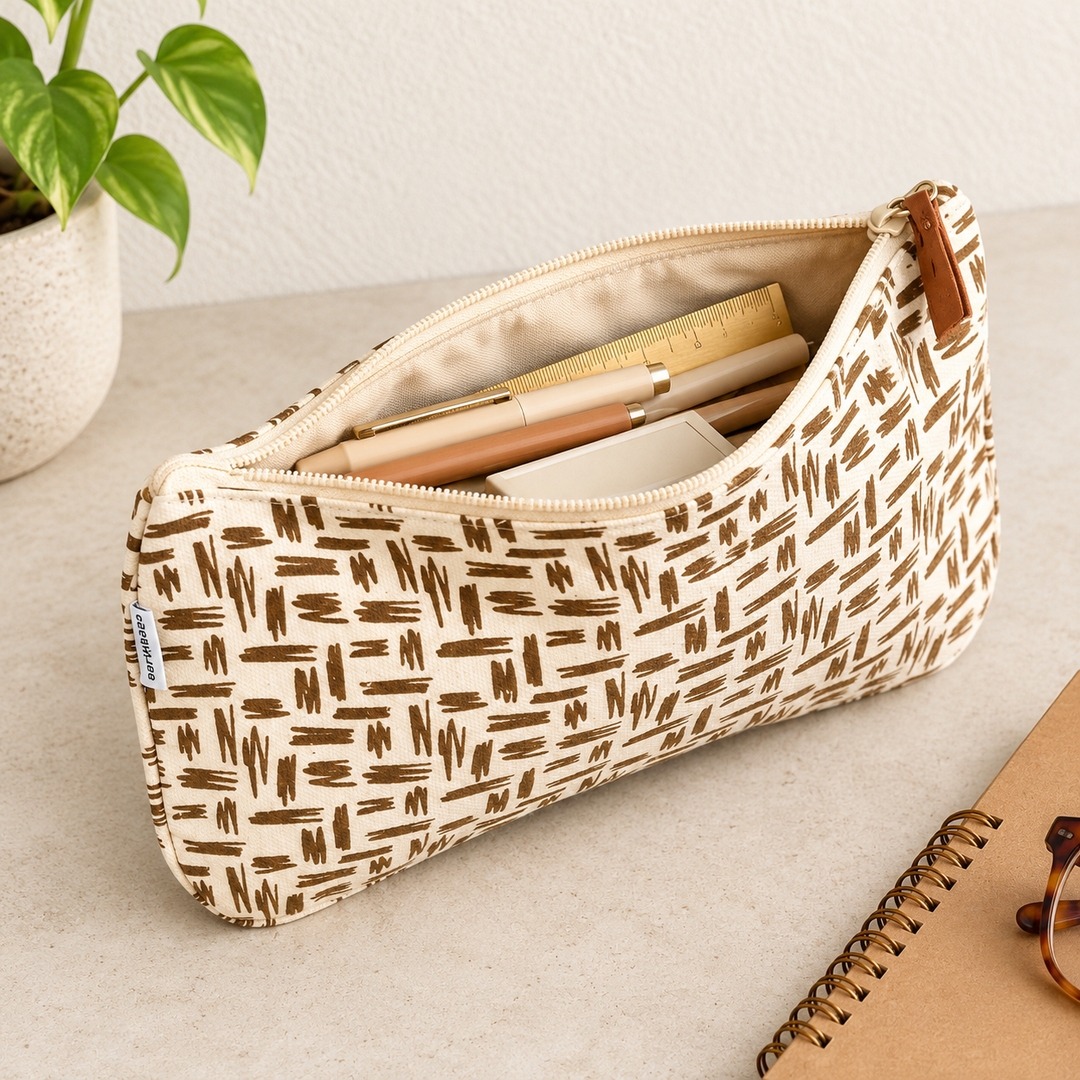 Geometric Print Canvas Zipper Pouch, View 6