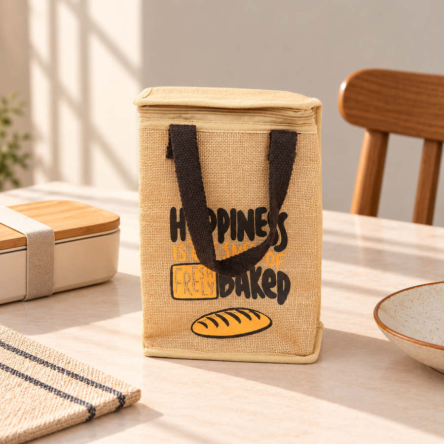 Insulated Jute Lunch Bag, Freshly Baked Print, View 5