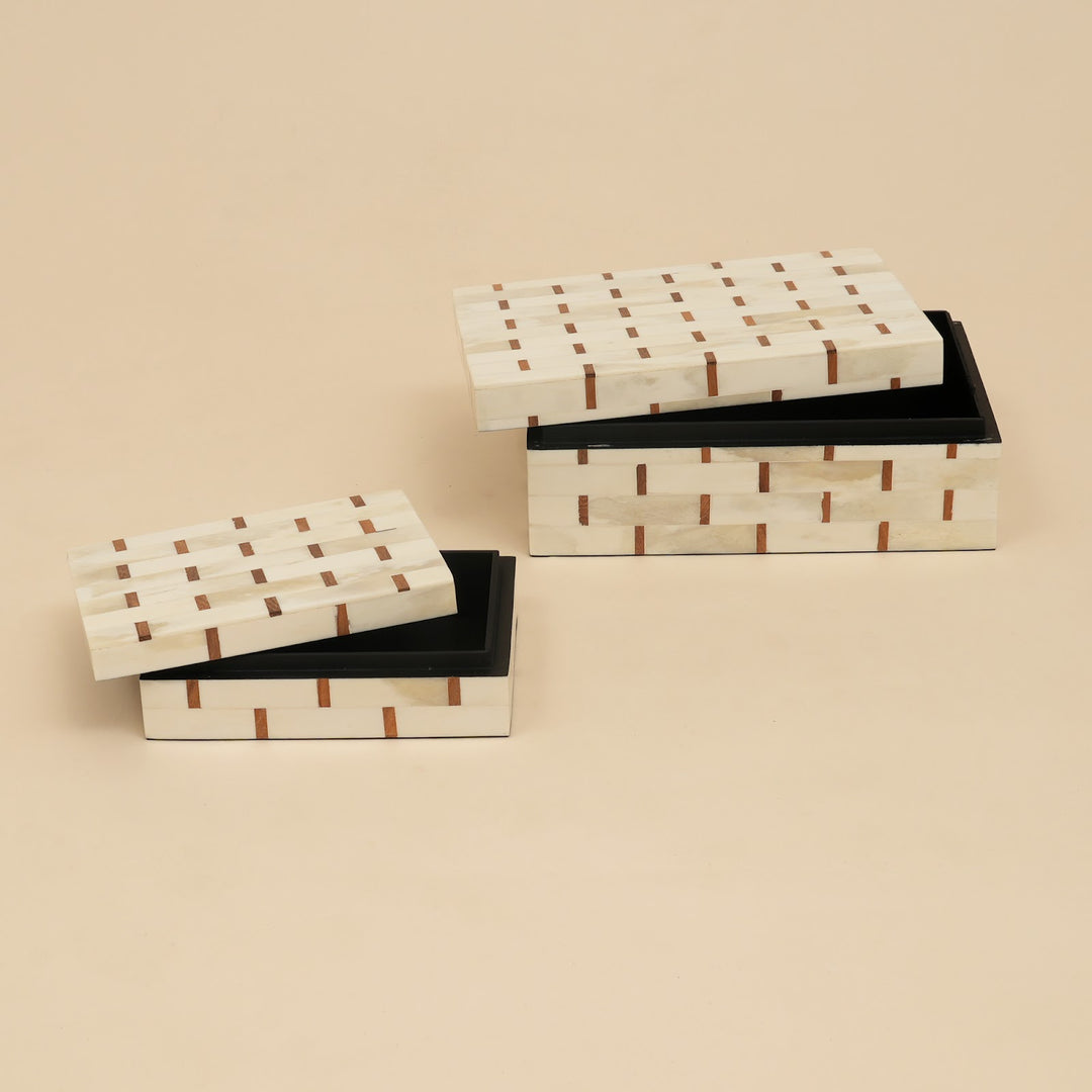 Brick Pattern Inlay Box Set of 2 handcrafted in India