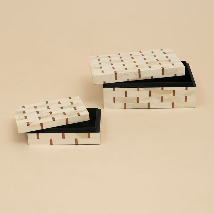Brick Pattern Inlay Box Set of 2 handcrafted in India