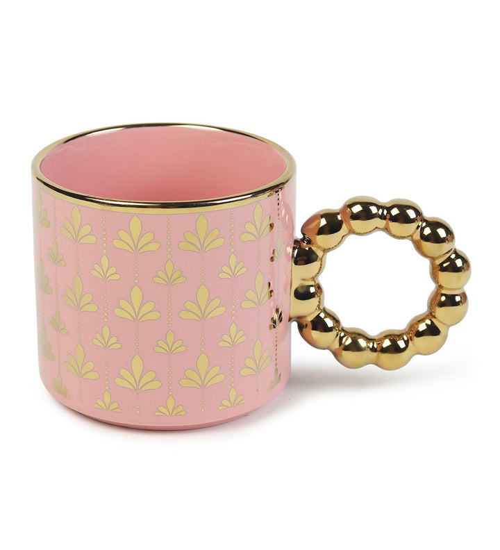 Ceramic Coffee Mug with Gold Motifs and Beaded Handle Della Pink view 5