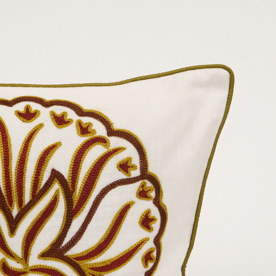 Brown Floral Aari Embroidered Cushion Cover, View 3