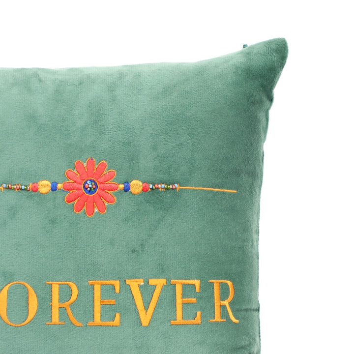 Rakhi Embroidered Velvet Cushion 30 cm, #FOREVER, view 2