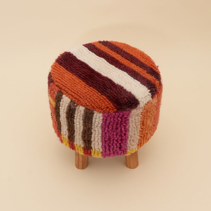 New Zealand Wool Striped Shag Stool, View 4