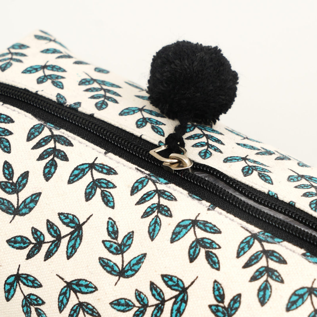 Leaf Print Fluffy Pouch with Pom Pom, View 4