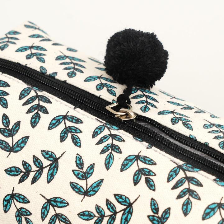 Leaf Print Fluffy Pouch with Pom Pom, View 4