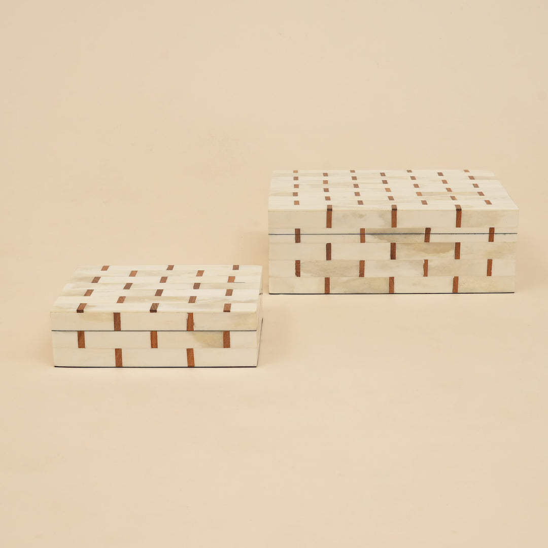 Brick Pattern Inlay Box Set of 2 handcrafted in India