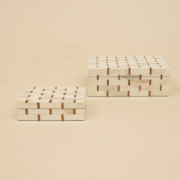 Brick Pattern Inlay Box Set of 2 handcrafted in India