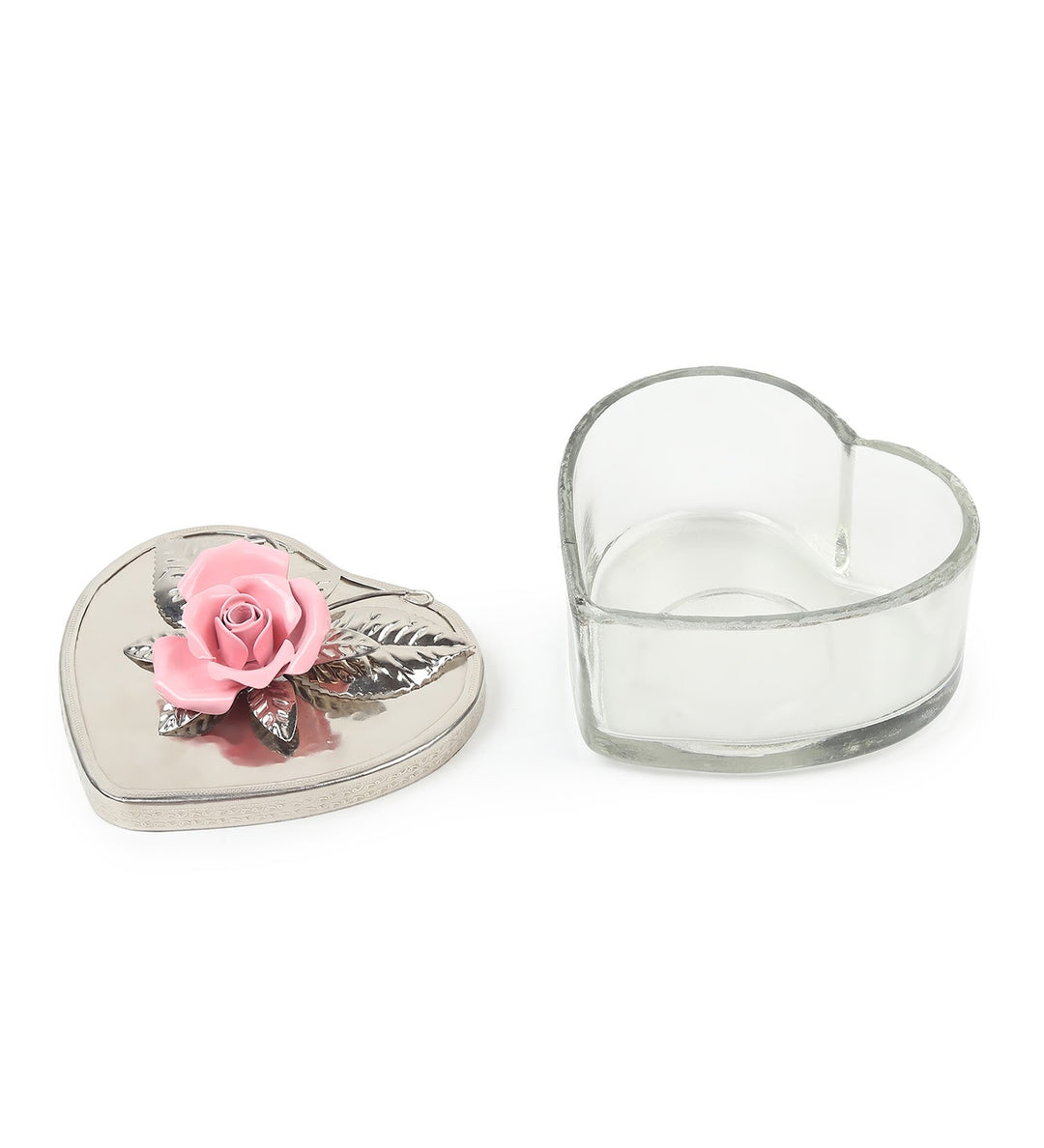 Petal Eclat Heart Shaped Trinket Box with Floral Accent Pink view 6